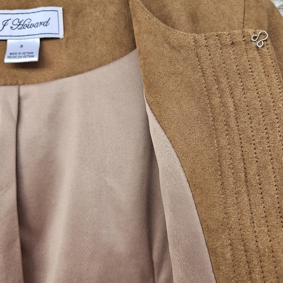 Jessica Howard Collarless Cropped Jacket. 3/4 Sleeves Faux Suede‎ Sz 8 - Picture 4 of 7